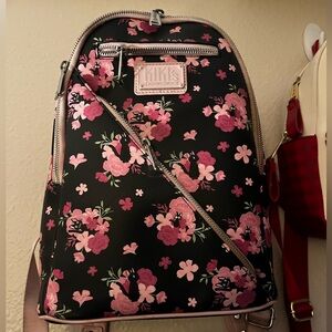 Loungefly Black and Pink Floral Backpack
